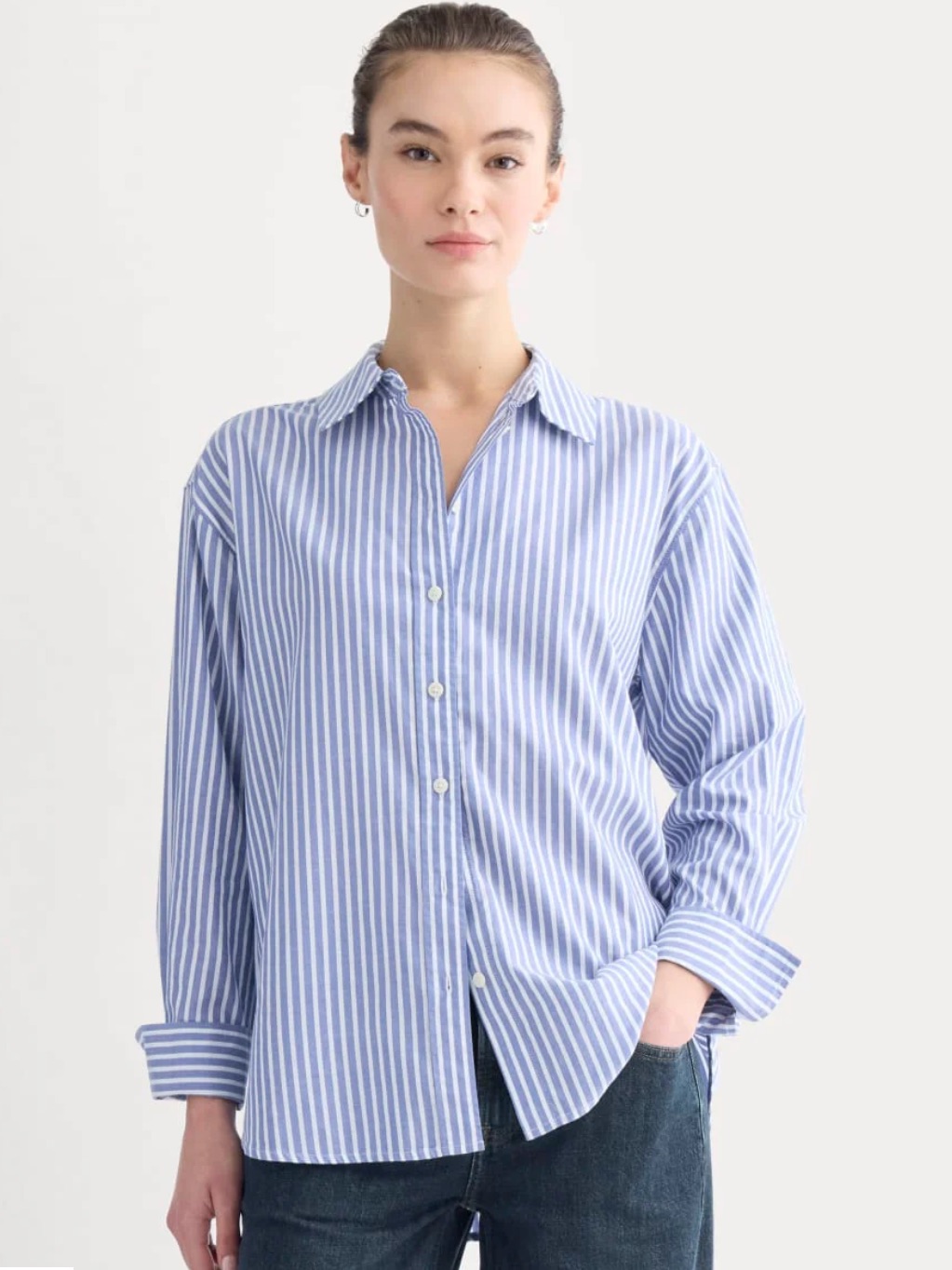 Everlane New Supima Cotton Blue White Striped Button Front Shirt Womens 16